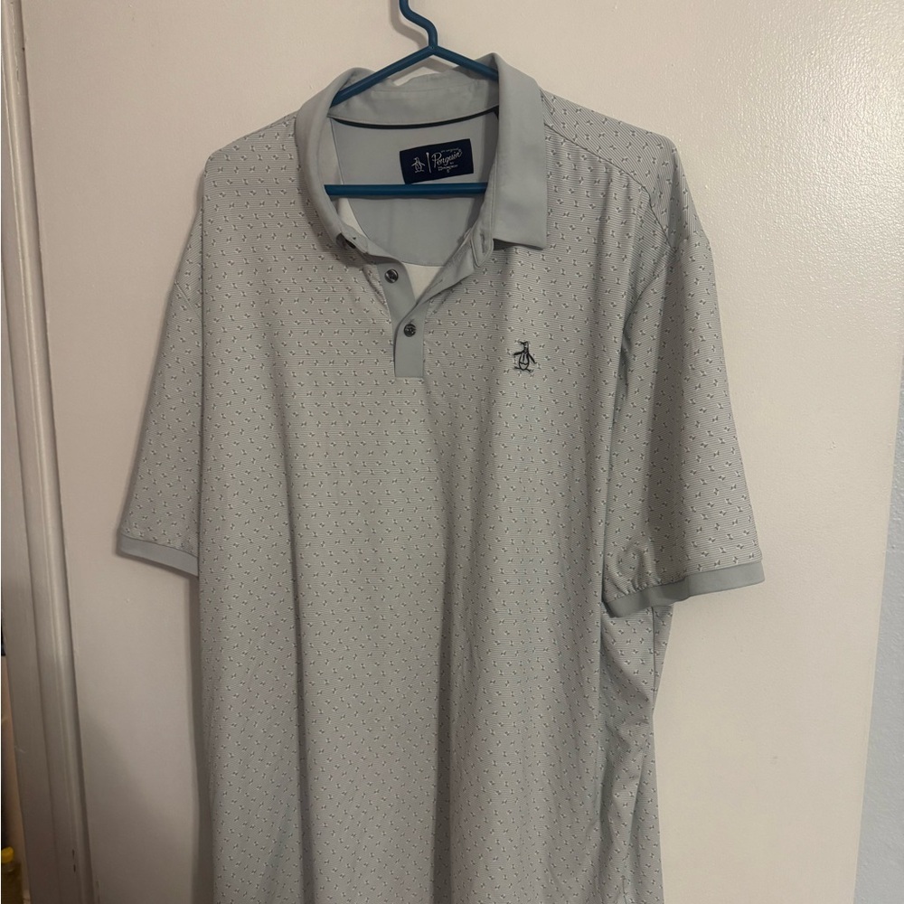 Original Penguin Men's Light Gray Polo with Subtle Pattern